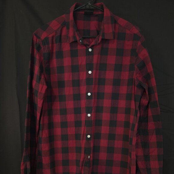 Mens ASOS Red Plaid Short Sleeve Button-Up Shirt Size L Cotton/Polyester - Picture 1 of 6